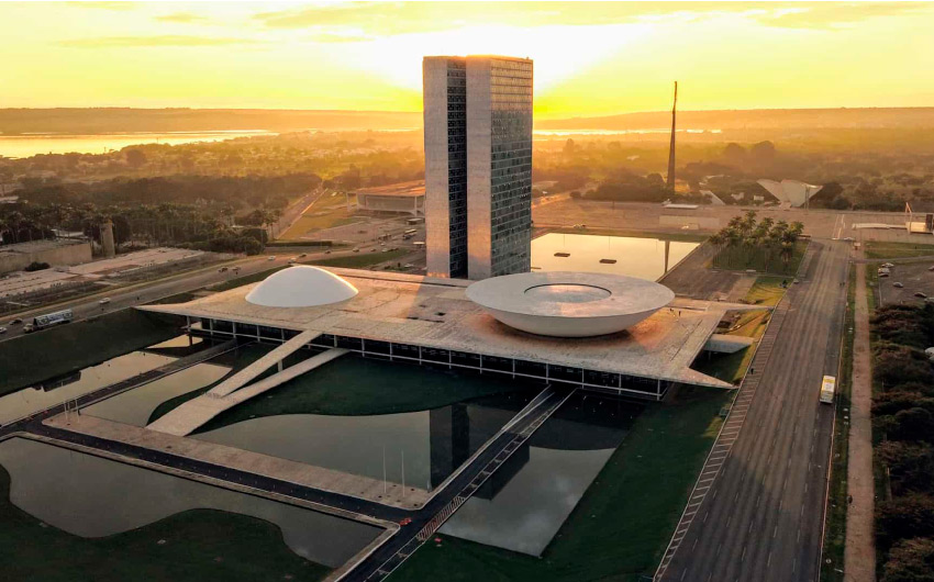 Vista aérea do entardecer no Congresso Nacional